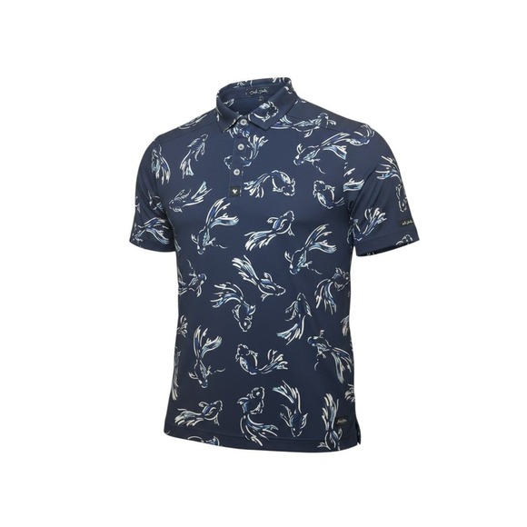 Bad Birdie Other - Bad Birdie Polo Shirt Medium Navy Blue Koi Fish Print Performance Golf Mens
